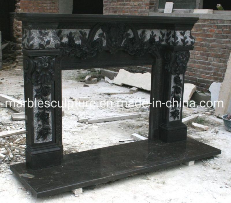 Marble Stone Sculpture Indoor Decoration Black Marble Fireplace (SYMF-054)