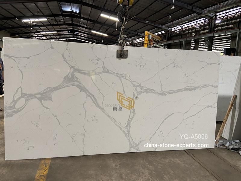 China Quartz Factory Calacatta Quartz Big Slab for Kitchen Island/Countertop