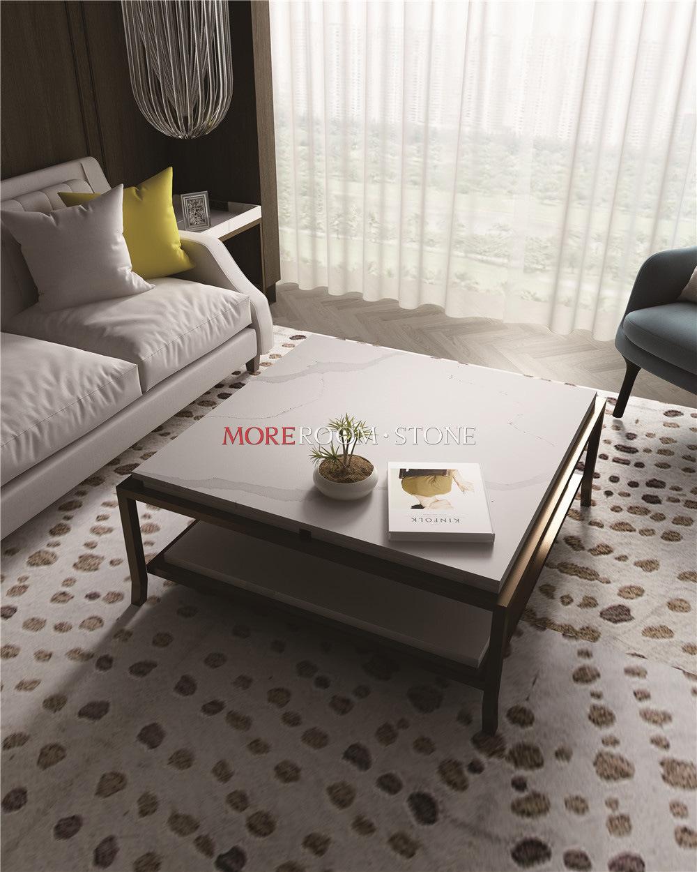 Custom Living Room White Carrara Quartz Stone Coffee Table Top