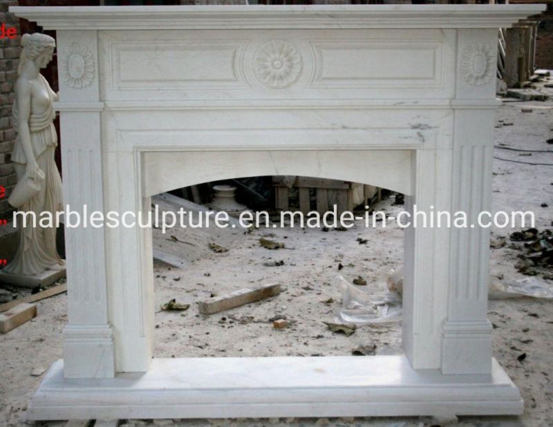 Simple Style Stone Sculpture Pure White Small Marble Fireplace (SYMF-056)