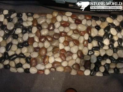 Natural Yellow Polished Pebble Stone on Mesh