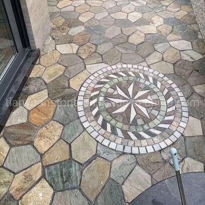 Garden Mosaic Slate Multi Colors Round Circular Patio Paver Medallion