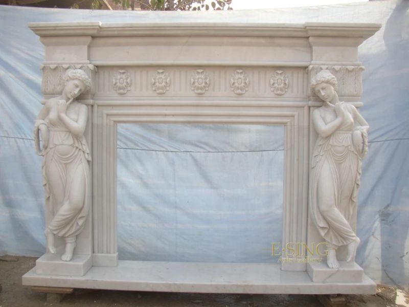 Stone Fireplace Manufacturer Electric Indoor Marble Statue Fireplace for Household