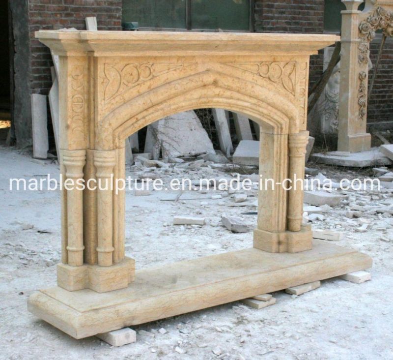 Home Decoration Stone Sculpture Simple Beige Marble Fireplace (SYMF-177)