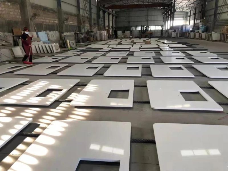 Pure Corain White Quartz Solid Surface Stone Countertop for Bathroom and Kitchen