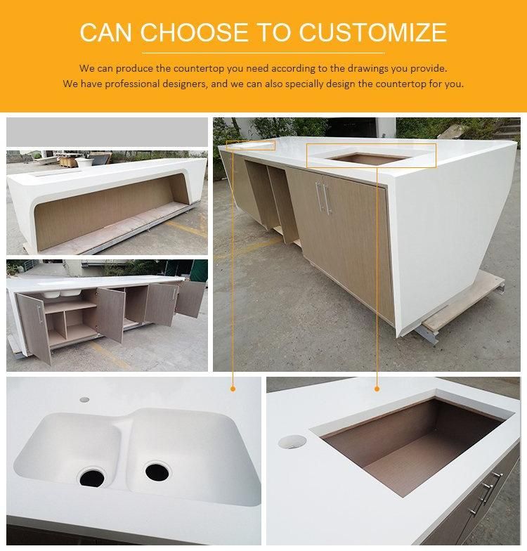 Custom Made Sparkle White Quartz Stone Kitchen Countertop Table Top Solid Surface Stone Countertop