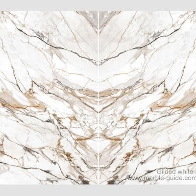 Polished Bookmatch Gilded White Sintered Stone Slab for Background/Wall/Table/Kitchen/Countertop/Island/Backsplash/Caninets