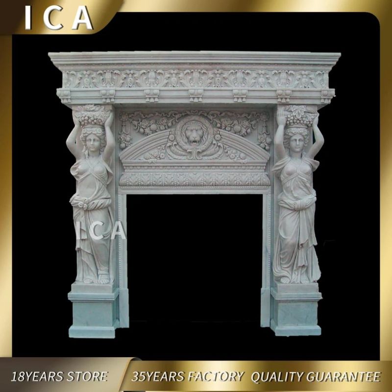 Home Decoration Natural White Marble Lady Statue Head Fireplace Mantel