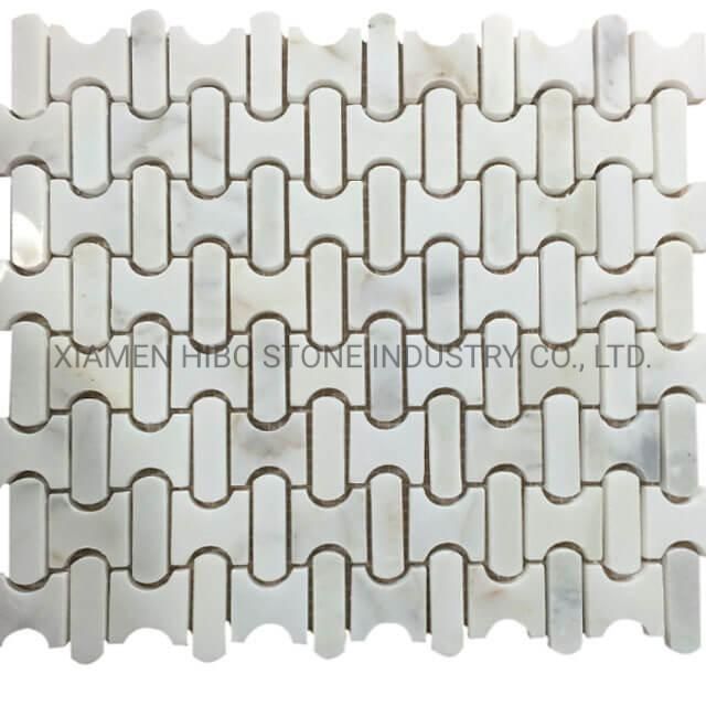 Calacatta Gold and Thassos White Polished Waterjet Mosaic Tiles