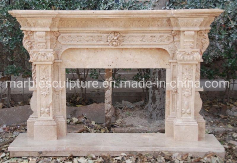 Elegant Beige Stone Mantel Marble Fireplace Home Decoration (SYMF-272)