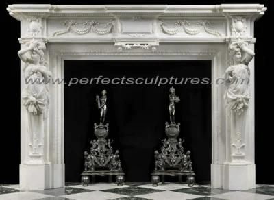 Luxury White Marble Fireplace Surround with Carved Lady Statue (QY-LS803)