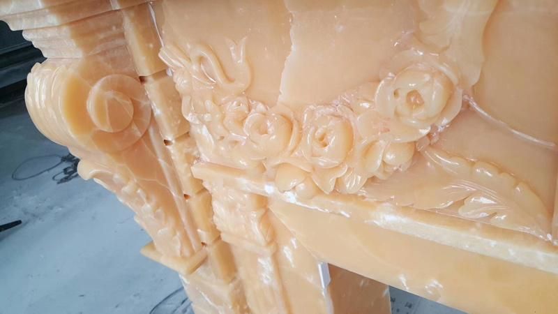 Yellow Onyx Marble Fireplace Customized Design