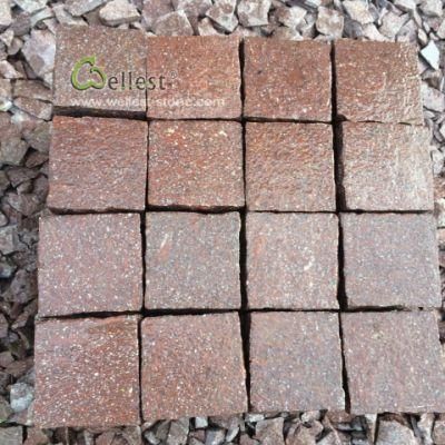 China Red Porphyry Paving Stone, Porphyry Cobblestone, Cube Stone, Curbstone