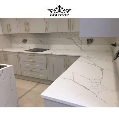 Artificial Stone Polished Hot Sales Calacatta White Stone Slab Quartz Countertop/Vanity/Cabinet/Floor/Wall Tiles