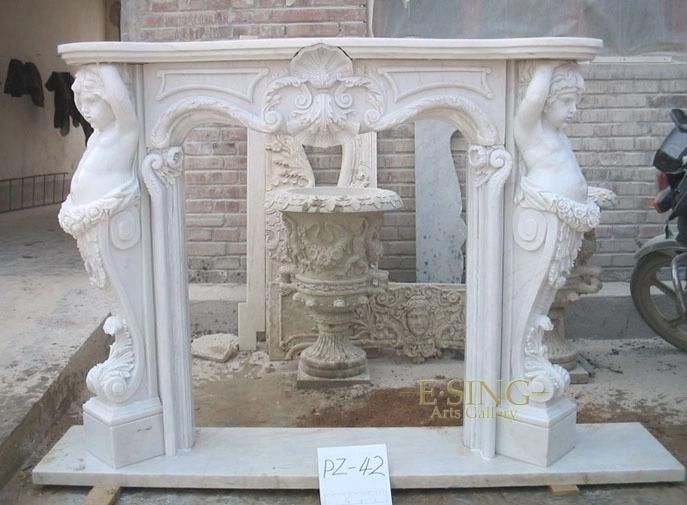Stone Fireplace Manufacturer Electric Indoor Marble Statue Fireplace for Household