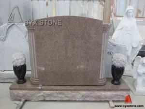 China Mahogany Pink Granite Column Headstone Monument