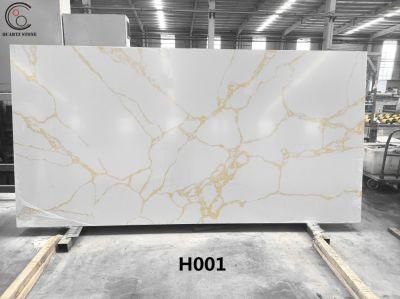 White H001 Artificial Quartz Stone Slab with Beautiful Golden Veins