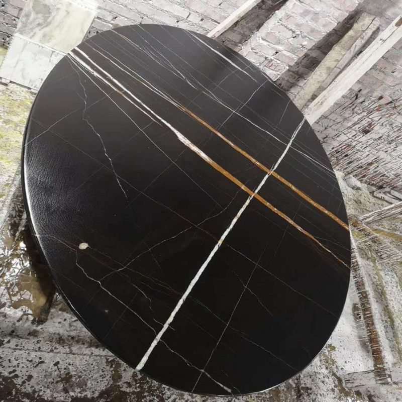 Marble Look Sintered Stone Dining/Table Gold/White Streak Black Round Marble Surface