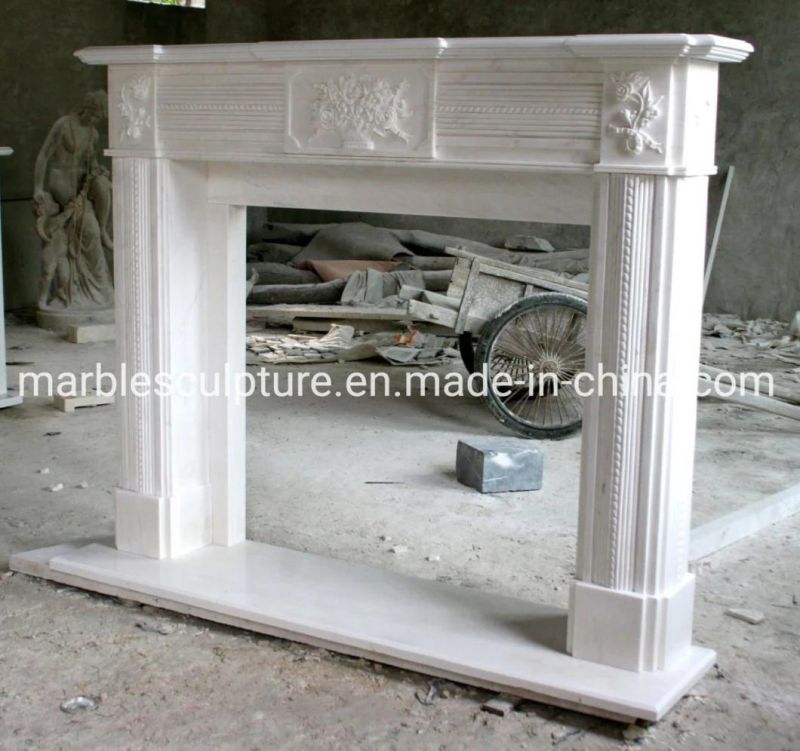 Popular Design Hand Carving White Marble Fireplace Surround (SYMF-124)