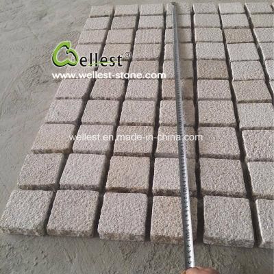 Carpet Yellow Granite Cobble Paving Stone on Mesh Back