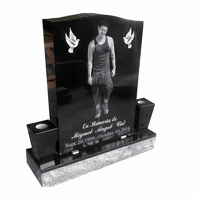 Jet Black Headstone Laser Etching with Vases for Wholesale