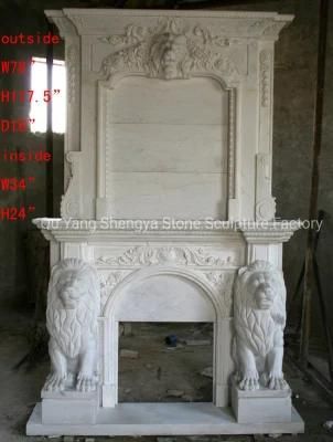 Natural Stone Double Marble Fireplace Surround Lion Design (SY-MF260)