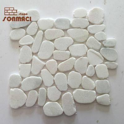 White Color Flat Cut Pebble Mosaic Stone Tile
