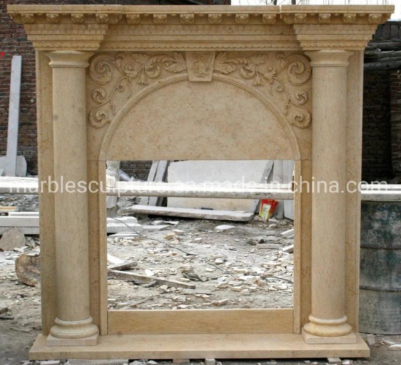Natural Antique Stone Carved Column Marble Fireplace (SYMF-212)