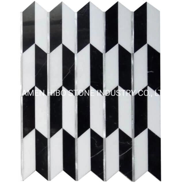 Italian Bianco Carrara White and Bardiglio Grey Dots Basketweave Mosaics
