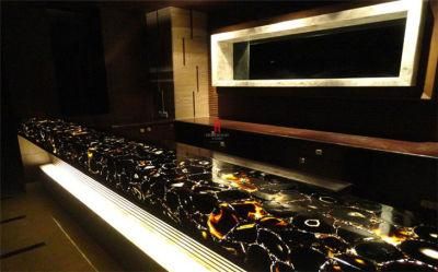 Semi Precious Stone Backlit Black Agate Bar Table Top Gemstone