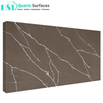 Chocolate Brown Veined Calacatta Artificial Quartz Stone for Countertops