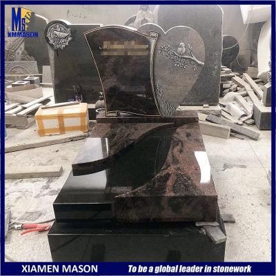 French Style Dark Red Granite Memorial Monuments with Engraving Carvings