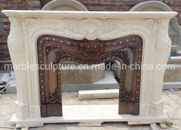 Natural Stone Marble Fireplace Carved Bronze Sculpture (SYMF-265)