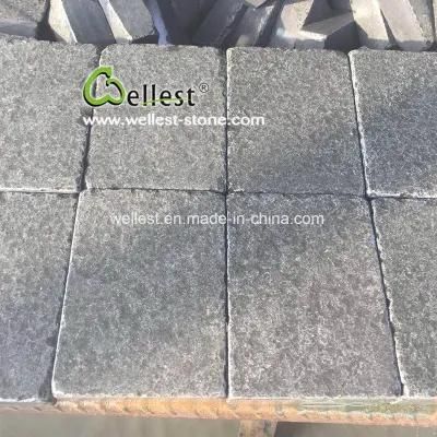 Four Sides Round Edges Flamed Black Basalt Permeable Pavers with Gaps