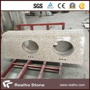 Polished Surface Yellow Rustic Granite Hotel Vanity with Eased Edges and Double Bathroom Sinks
