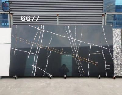 Factory Price Polished Black Artificial Quartz Slab with Marble Vein Kitchen Countertops Quarts