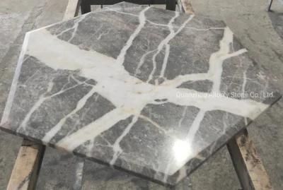 Round Greay Marble Stone Table Top for coffee Table Design