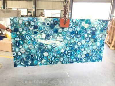Natural Blue Agate Semiprecious Stone/Slabs Translucent Wall Tiles/Panels Bar/Tops Countertops