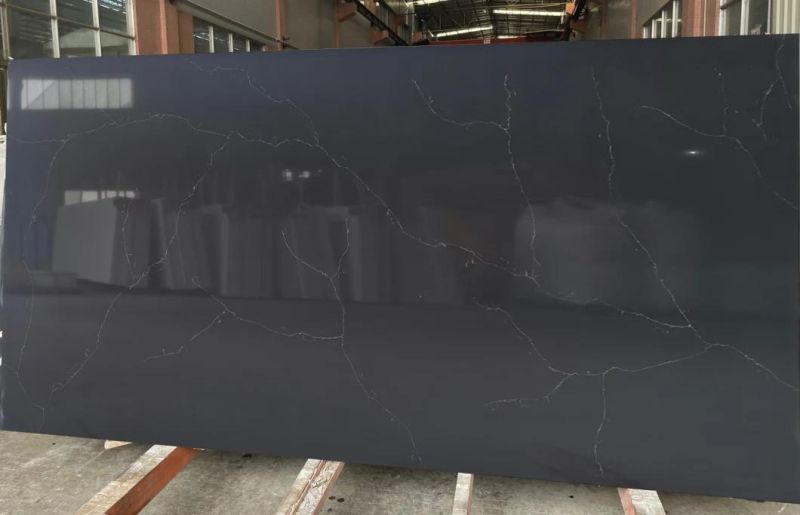 Custom Black Calacatta Quartz Stone Slab for Kitchen Countertops