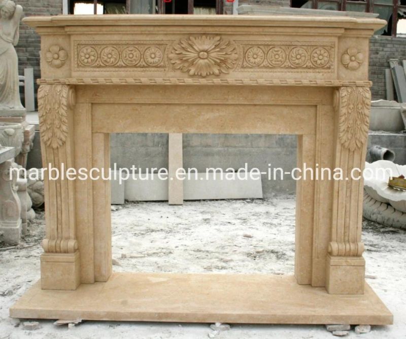 Hot Sale Indoor Natural Stone Beige Marble French Fireplace (SYMF-084)