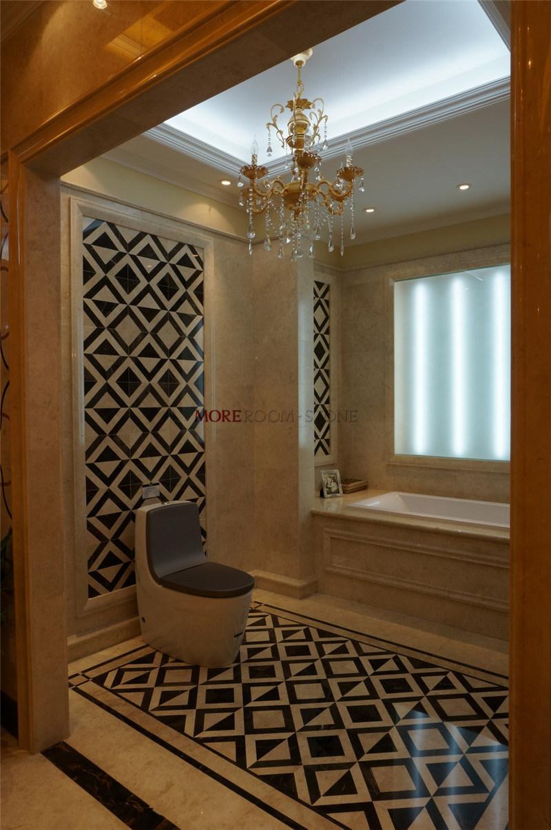Bathroom Floor and Wall Design Water Jet Black and White Marble