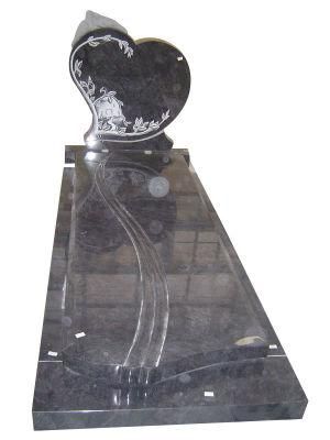 Black Granite European Headstone Monument Tombstone with Custom Design