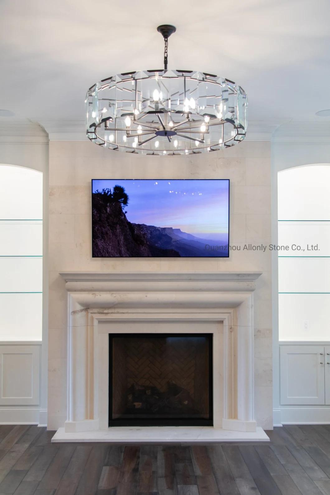 Crema Bello White Limestone Marble Stone Fireplace Mantel Surround