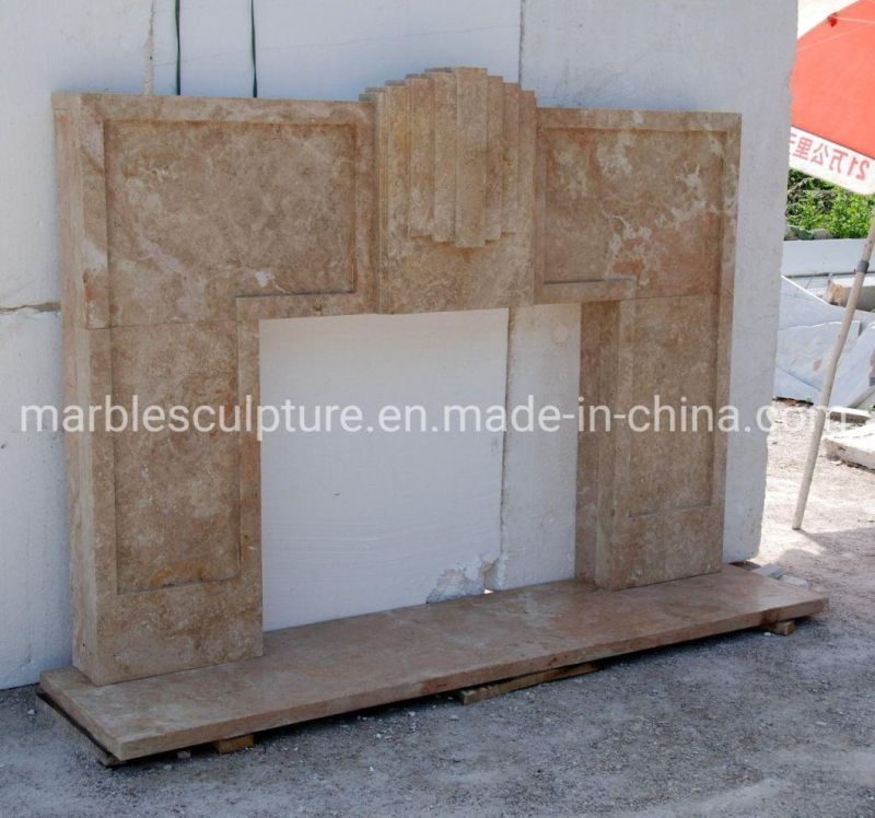 Classic Simple Style Beige Stone Mantel Marble Fireplace (SYMF-219)