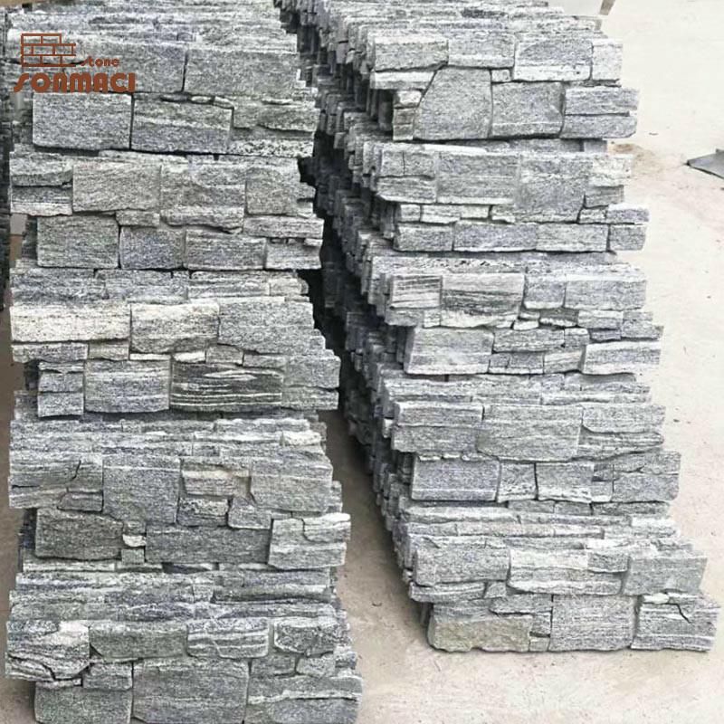 Natural Gray Granite Stone Stacked Veneer Wall Tiles on Cement Board