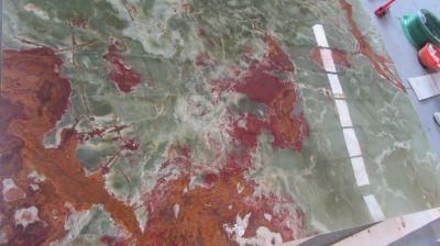 Translucent Dark Green Onyx with Red Vein Wall Slab Panel Decoration