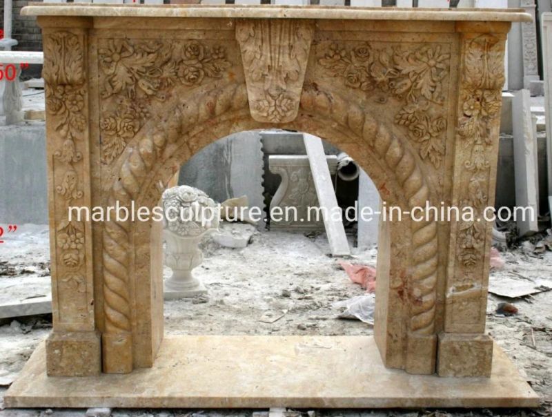 Classic Style Hand Carving Flowers Antique Marble Fireplace (SYMF-043)
