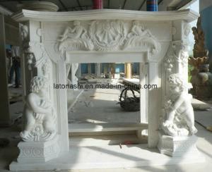 White Marble Carved Fireplace Stone Mantel with European Stlyle