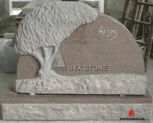 Red Granite Tree Shape Carving Headstone for Cemetery