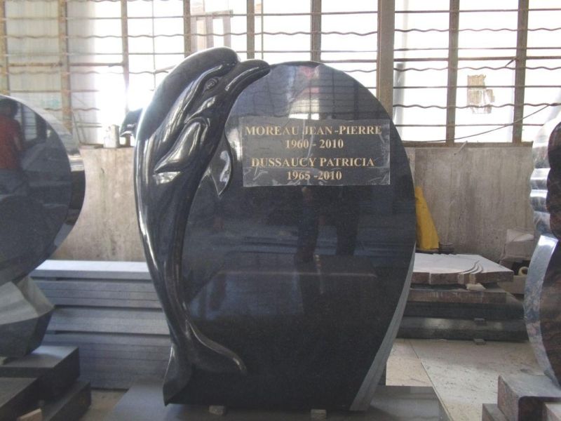 Black Granite Headstone Grave Stone Cemetery Monuments with Dolphin Design